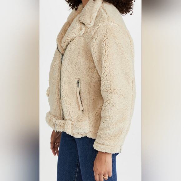 Free People So Cozy Slouchy cream sherpa moto jacket size small - Picture 5 of 11